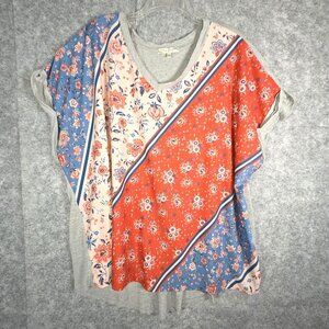 Tru Self Women's  Blouse Cap Sleeve Pullover Multi Color Size 30/32 Boho Casual